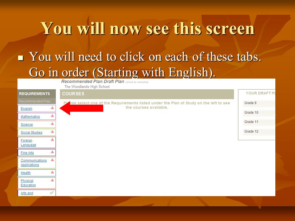 You will now see this screen You will need to click on each of these tabs.