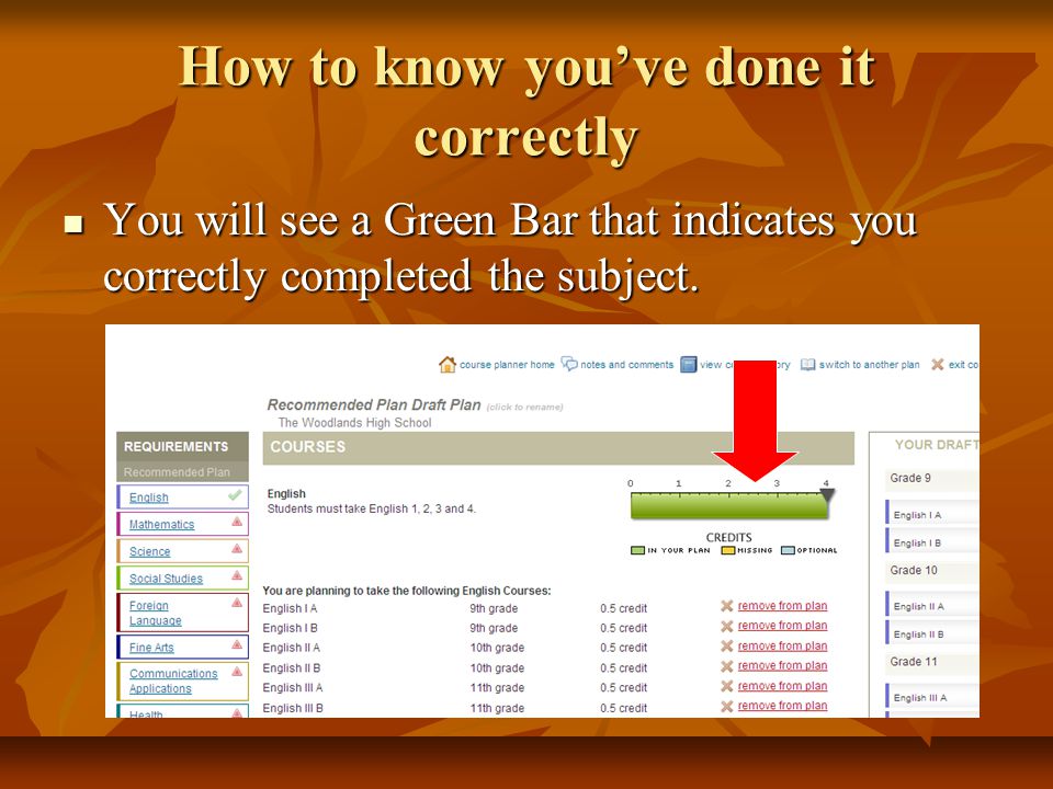 How to know you’ve done it correctly You will see a Green Bar that indicates you correctly completed the subject.