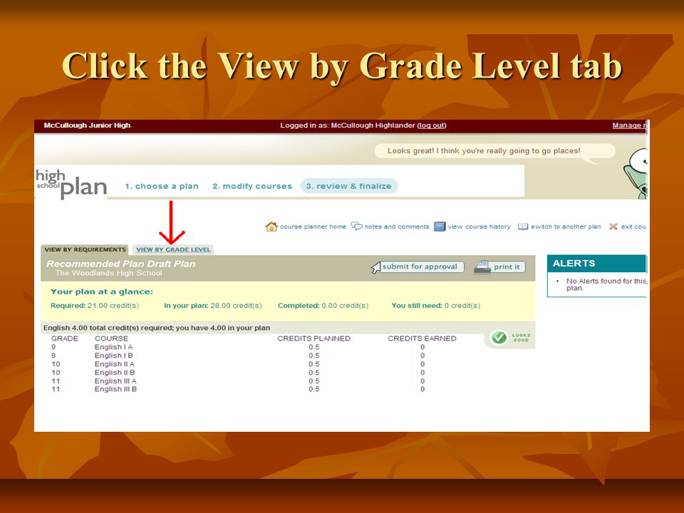 Click the View by Grade Level tab