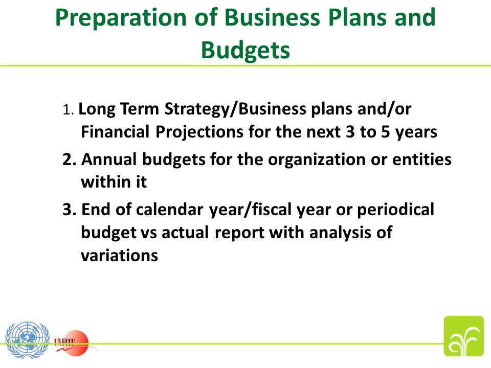 Preparation of Business Plans and Budgets 1.