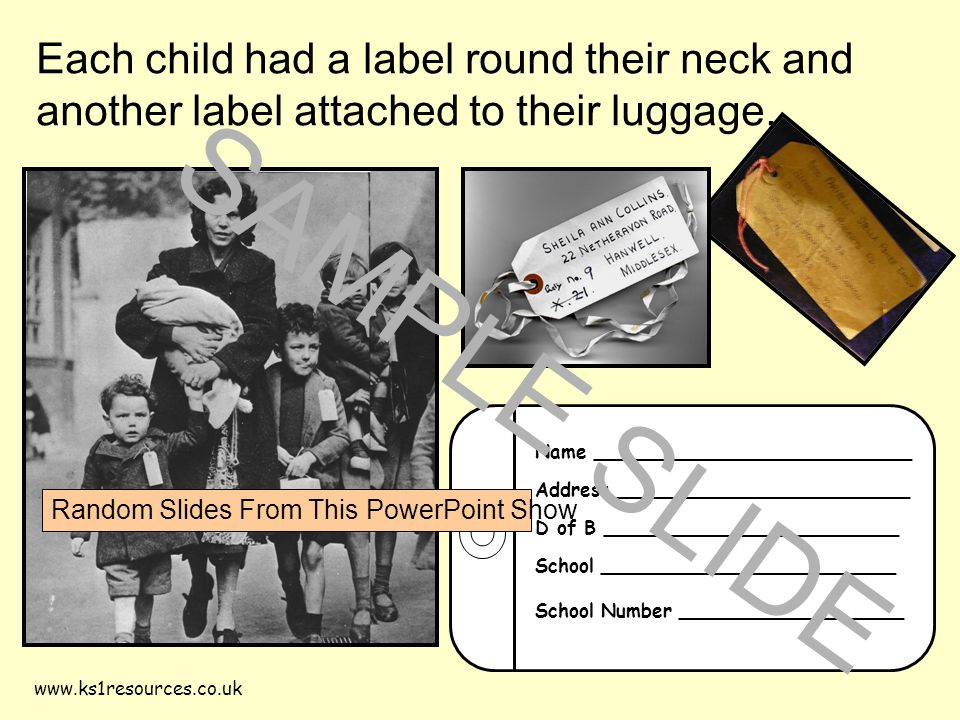 Each child had a label round their neck and another label attached to their luggage.