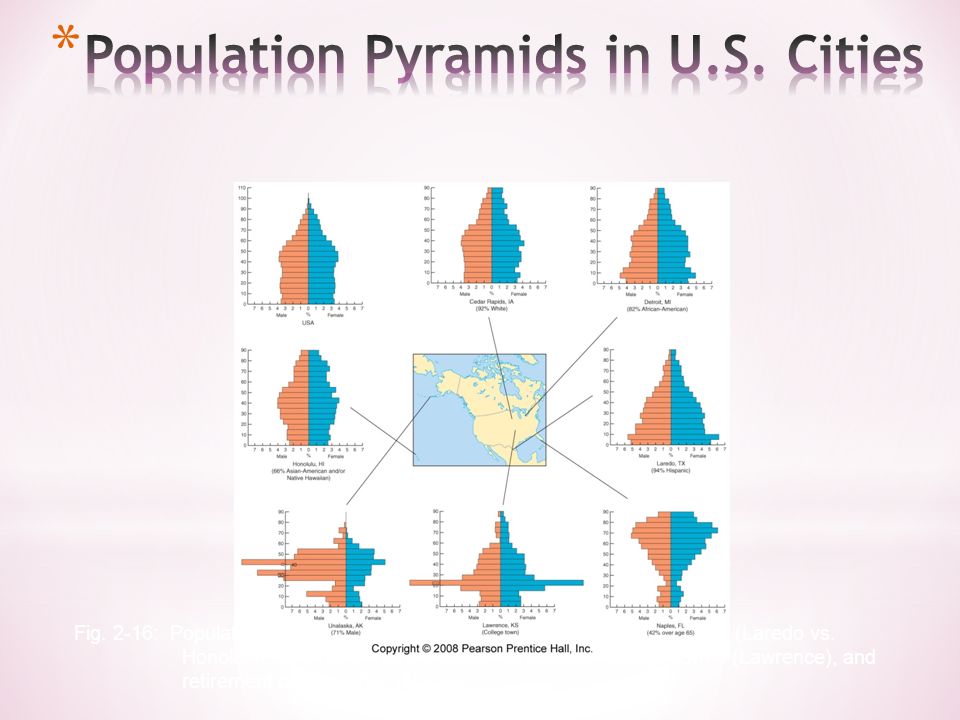 Fig. 2-16: Population pyramids can vary greatly with different fertility rates (Laredo vs.