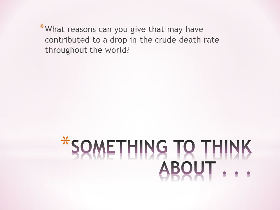* What reasons can you give that may have contributed to a drop in the crude death rate throughout the world
