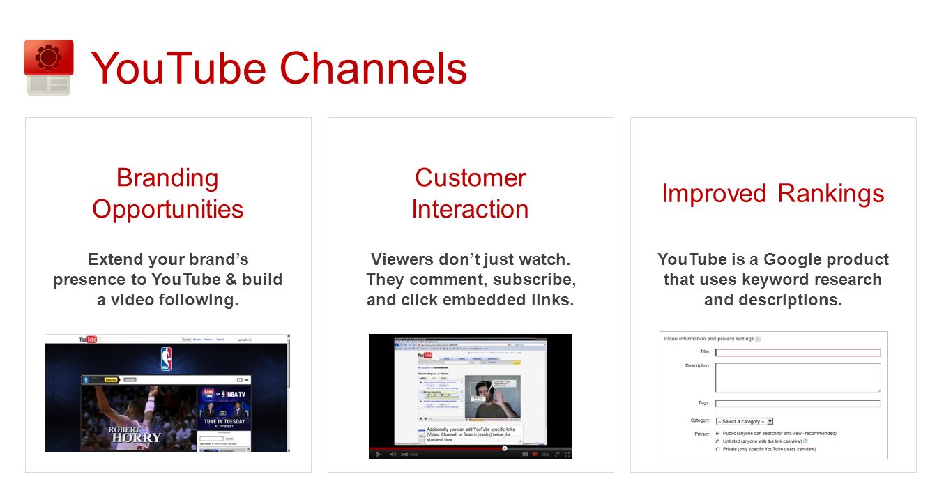 YouTube Channels Branding Opportunities Extend your brand’s presence to YouTube & build a video following.