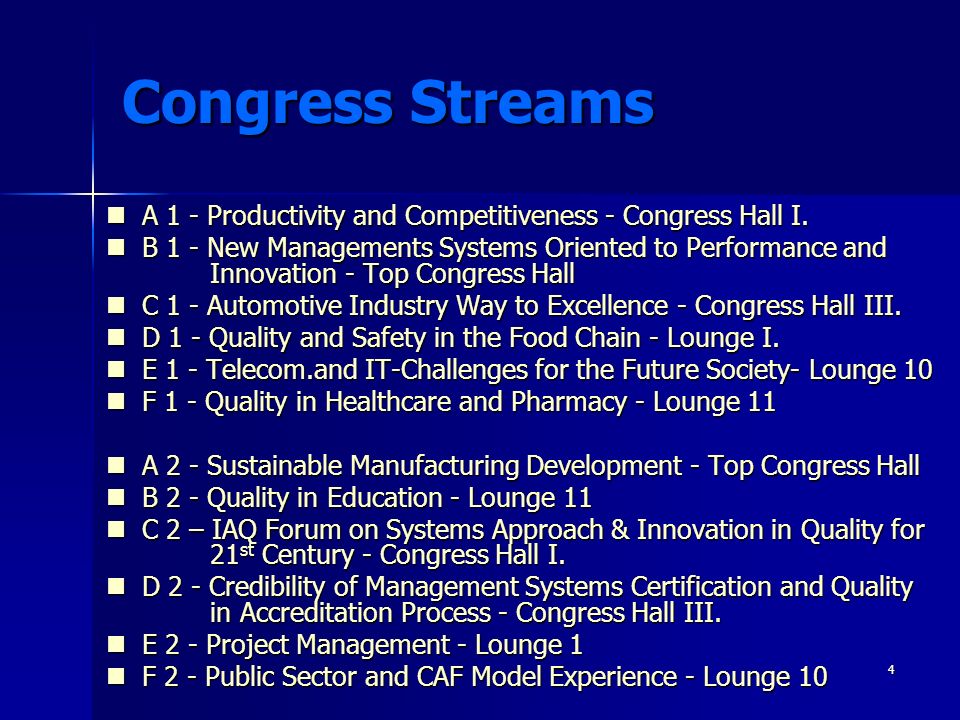 4 Congress Streams A 1 - Productivity and Competitiveness - Congress Hall I.