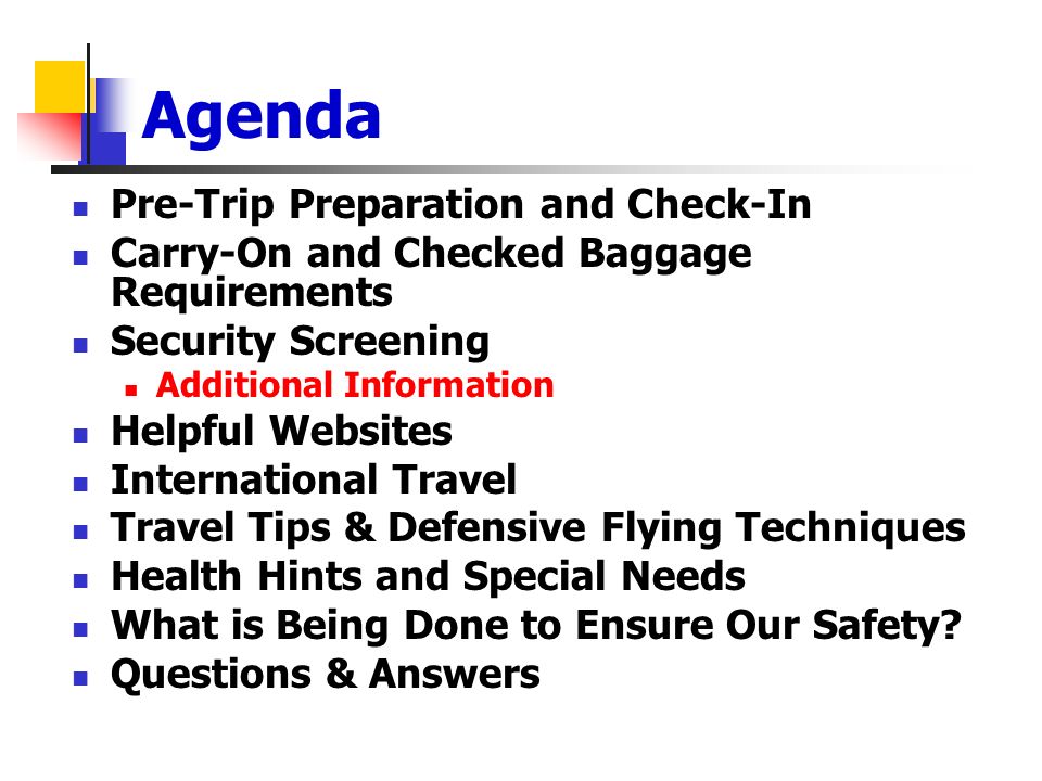 Agenda Pre Trip Preparation And Check In Carry On Checked Baggage Requirements Agenda Pre Trip Preparation And Check In Carry On Checked Baggage Requirements
