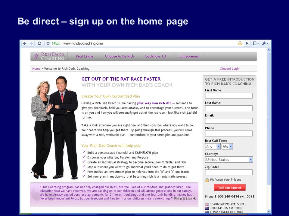 Be direct – sign up on the home page