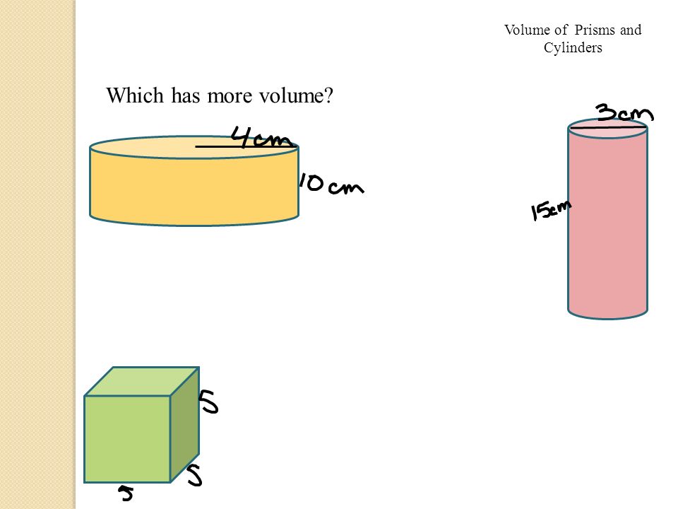 Volume of Prisms and Cylinders Which has more volume