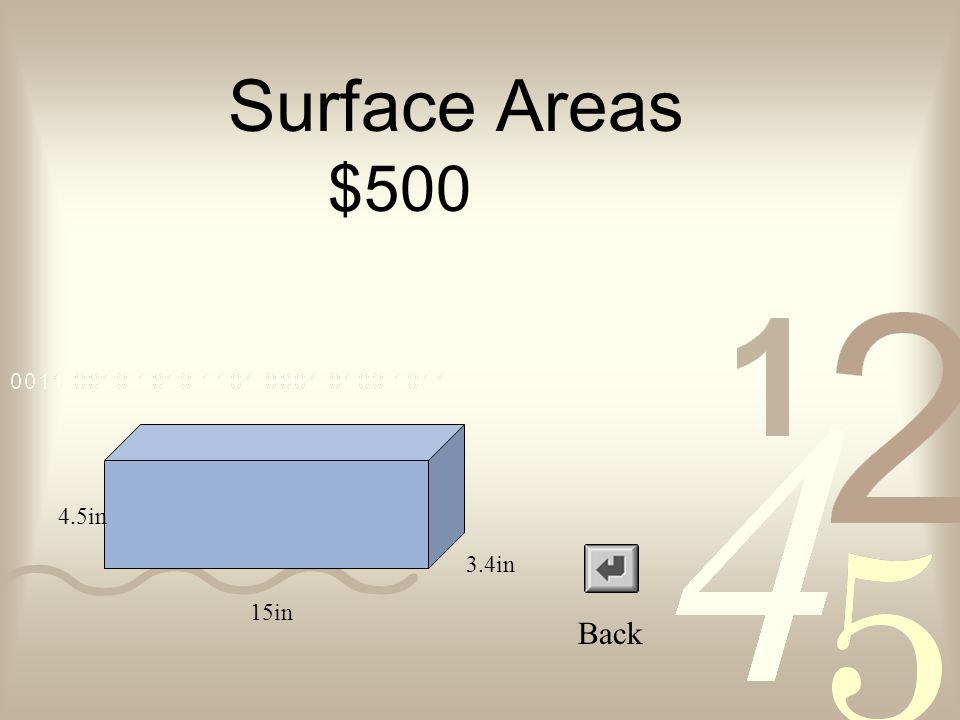 $400 Back Surface Areas 14in 4in Use 3.14 for π