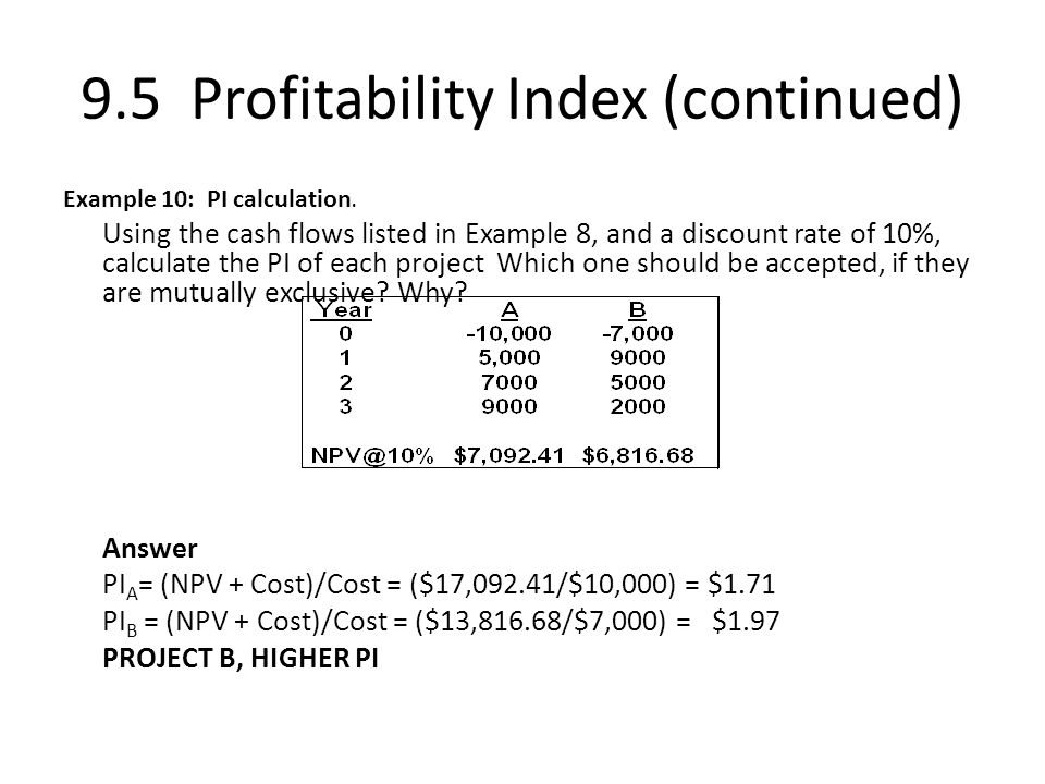 Corporate Finance Lecture Nine Capital Budgeting Ppt Download 9 5 Profitability Index Continued Example 10 Pi Calculation