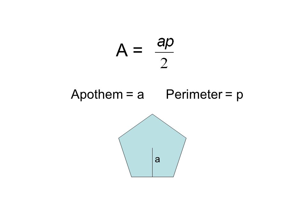 A = Apothem = a Perimeter = p a