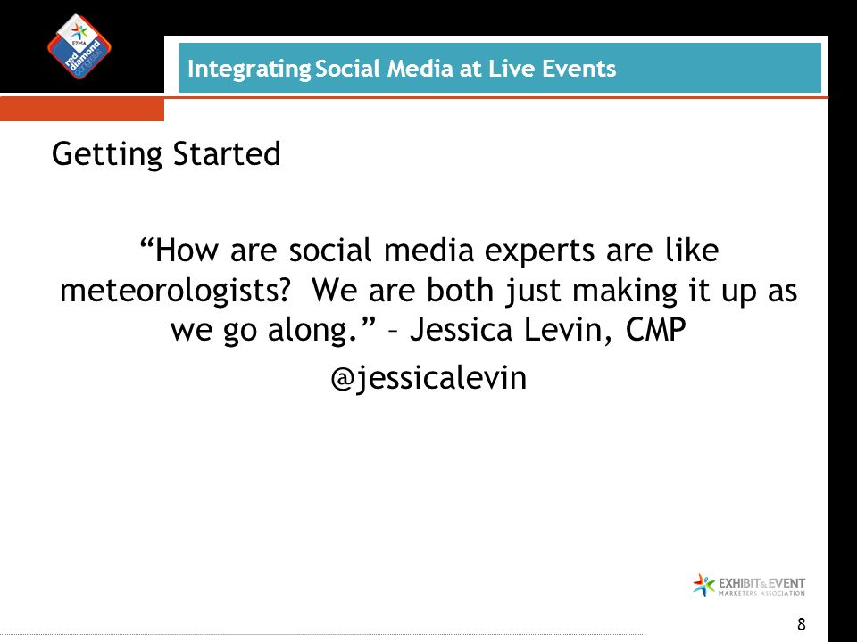 Integrating Social Media at Live Events Getting Started How are social media experts are like meteorologists.