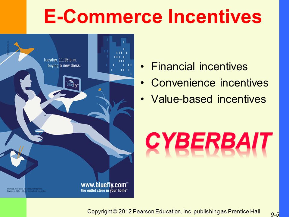 9-5 E-Commerce Incentives Financial incentives Convenience incentives Value-based incentives Copyright © 2012 Pearson Education, Inc.