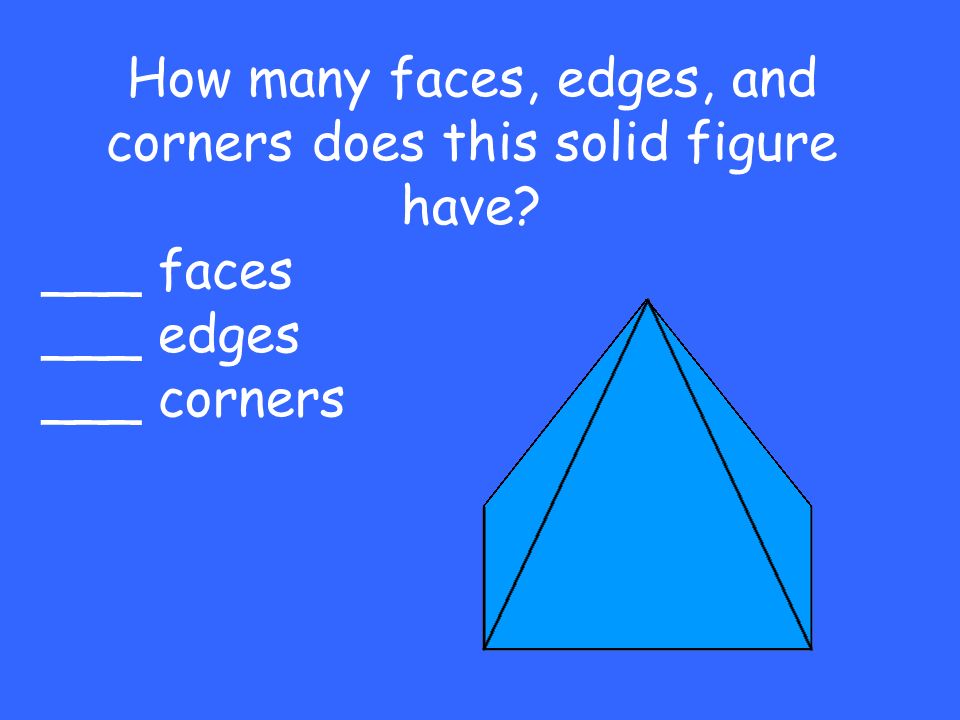 How many faces, edges, and corners does this solid figure have ___ faces ___ edges ___ corners