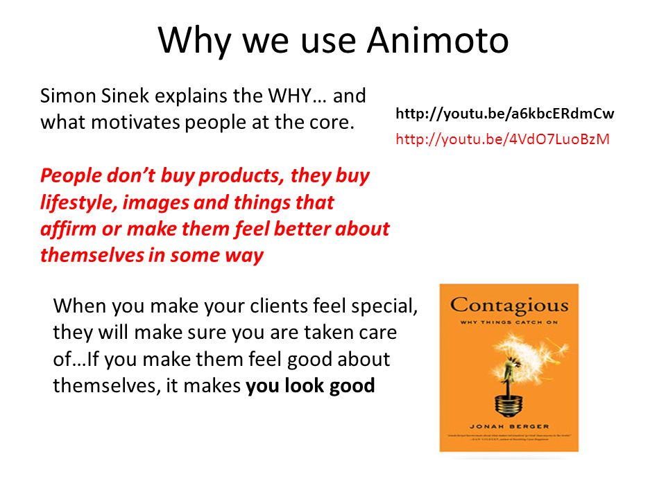 Why we use Animoto Simon Sinek explains the WHY… and what motivates people at the core.