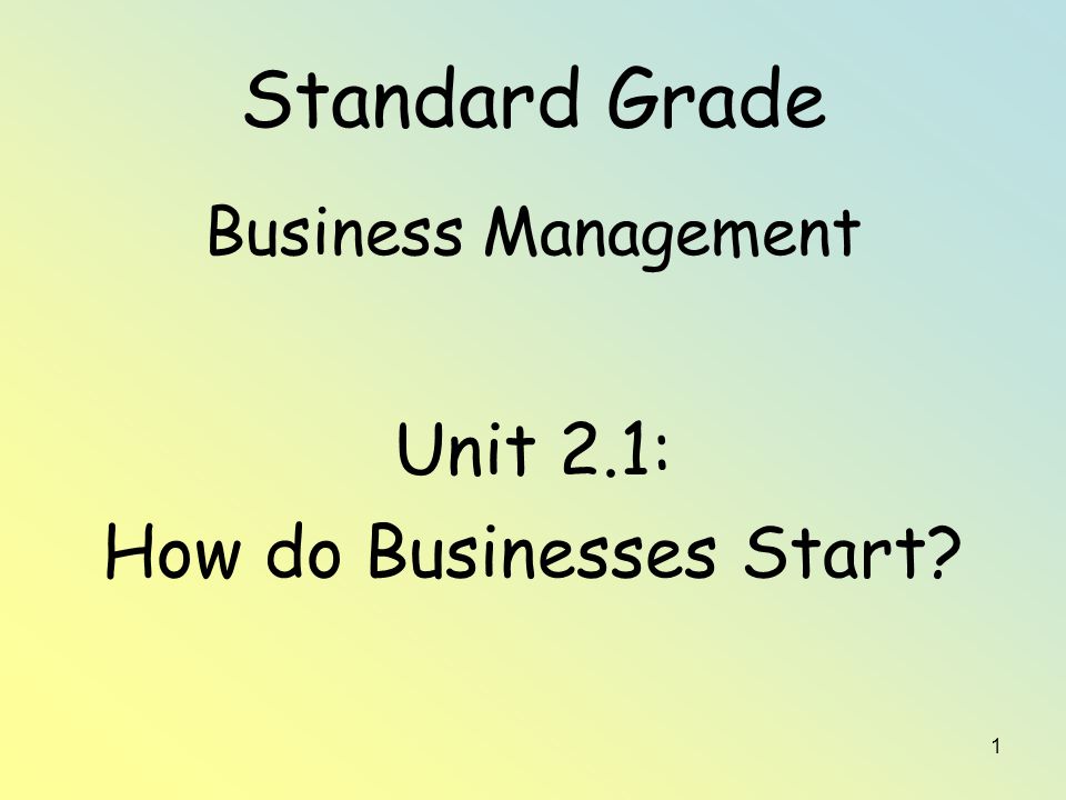 1 Standard Grade Business Management Unit 2.1: How do Businesses Start