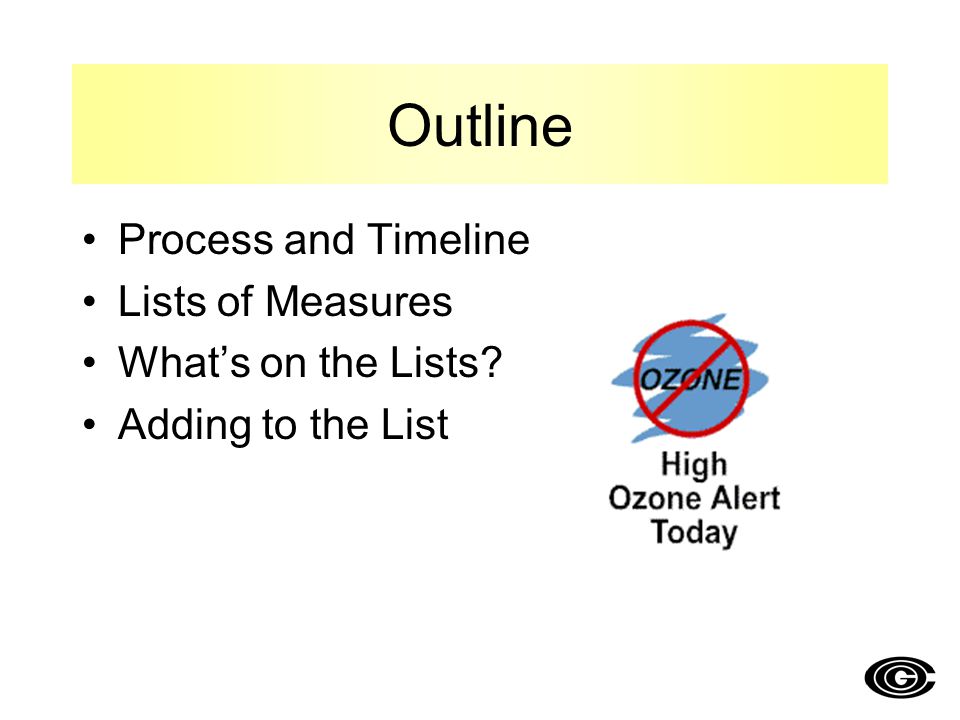 Process and Timeline Lists of Measures What’s on the Lists Adding to the List Outline