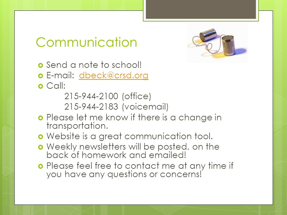 Communication  Send a note to school.