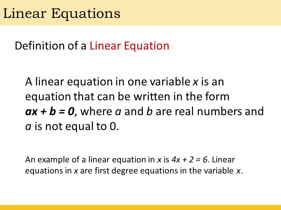 Define Linear Equation In One Variable Talkchannels Chapter One Linear Equations Definition Of A
