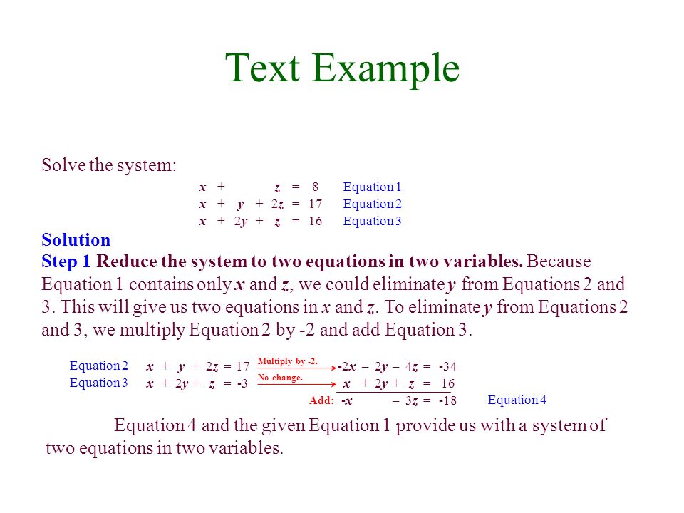 Systems Of Linear Equations In Three Variables An Equation Such 16 Z 2y2y X 17 2z2z Y 8