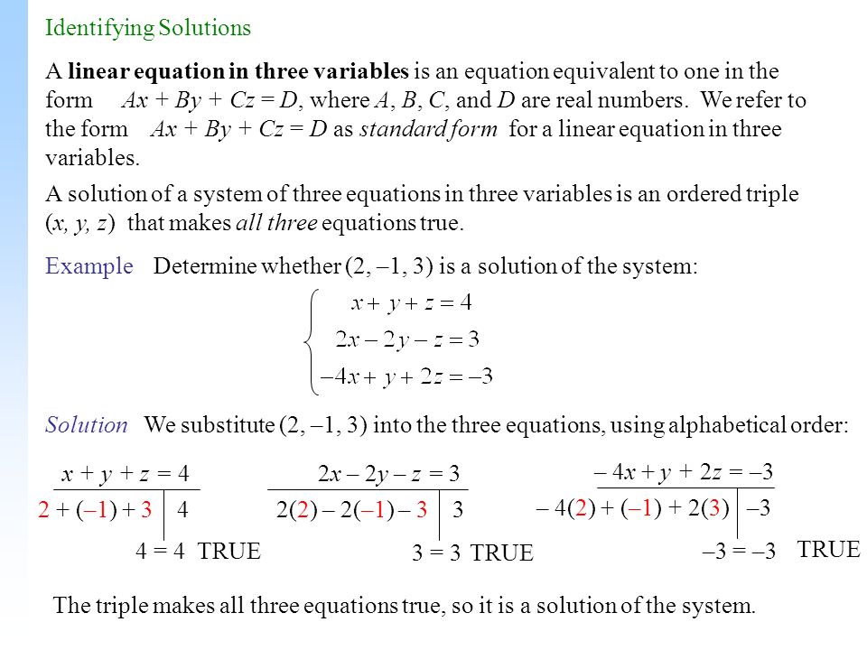 System Of Three Equations Talkchannels Identifying Solutions A Solution Of System Three Equations In