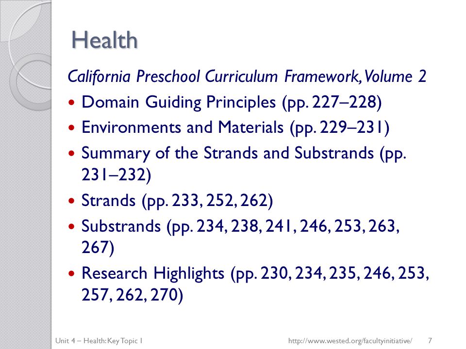 Health California Preschool Curriculum Framework, Volume 2 Domain Guiding Principles (pp.