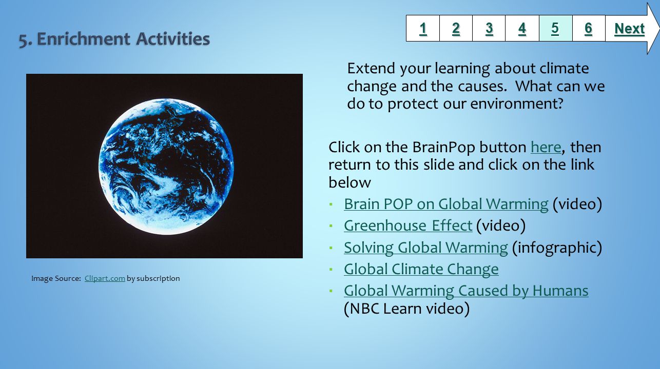 Extend your learning about climate change and the causes.