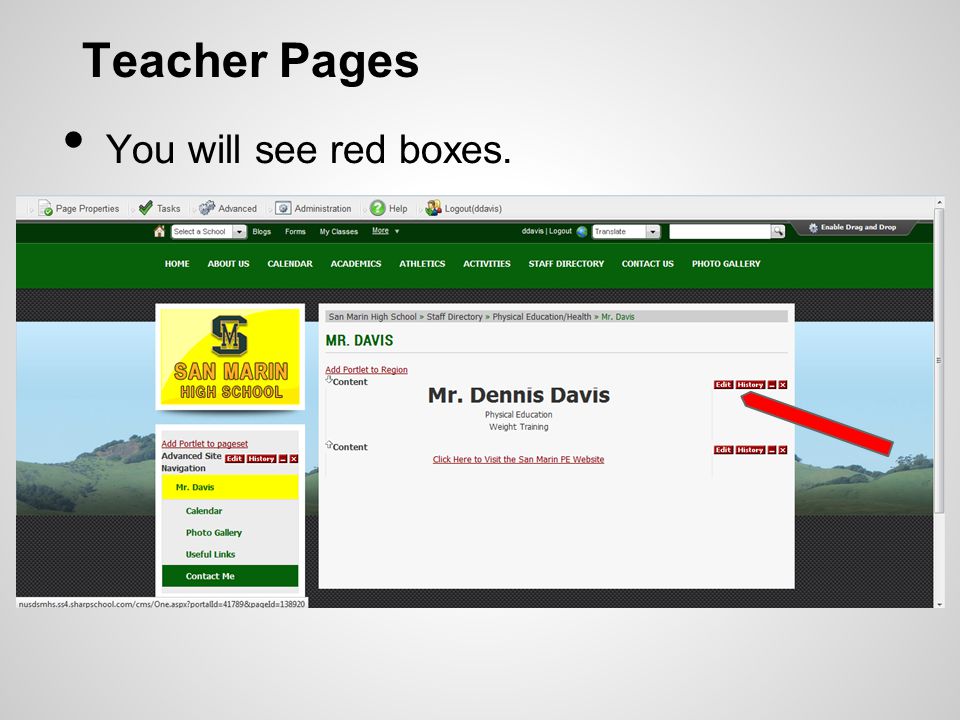 Teacher Pages You will see red boxes.