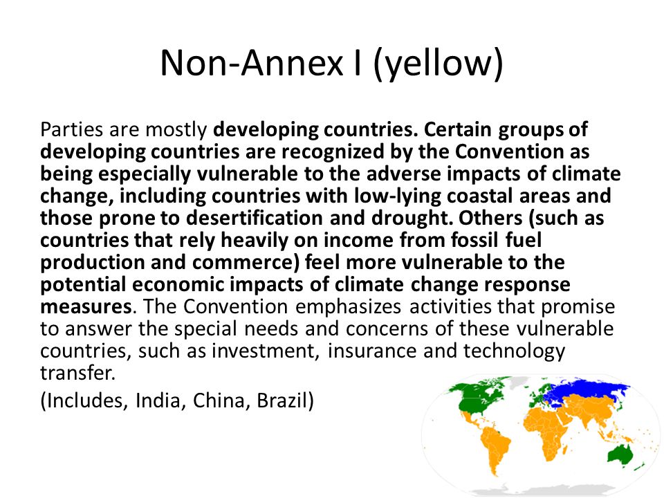 Non-Annex I (yellow) Parties are mostly developing countries.