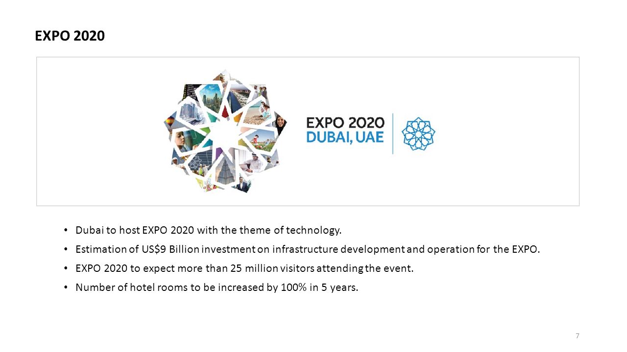 EXPO 2020 Dubai to host EXPO 2020 with the theme of technology.