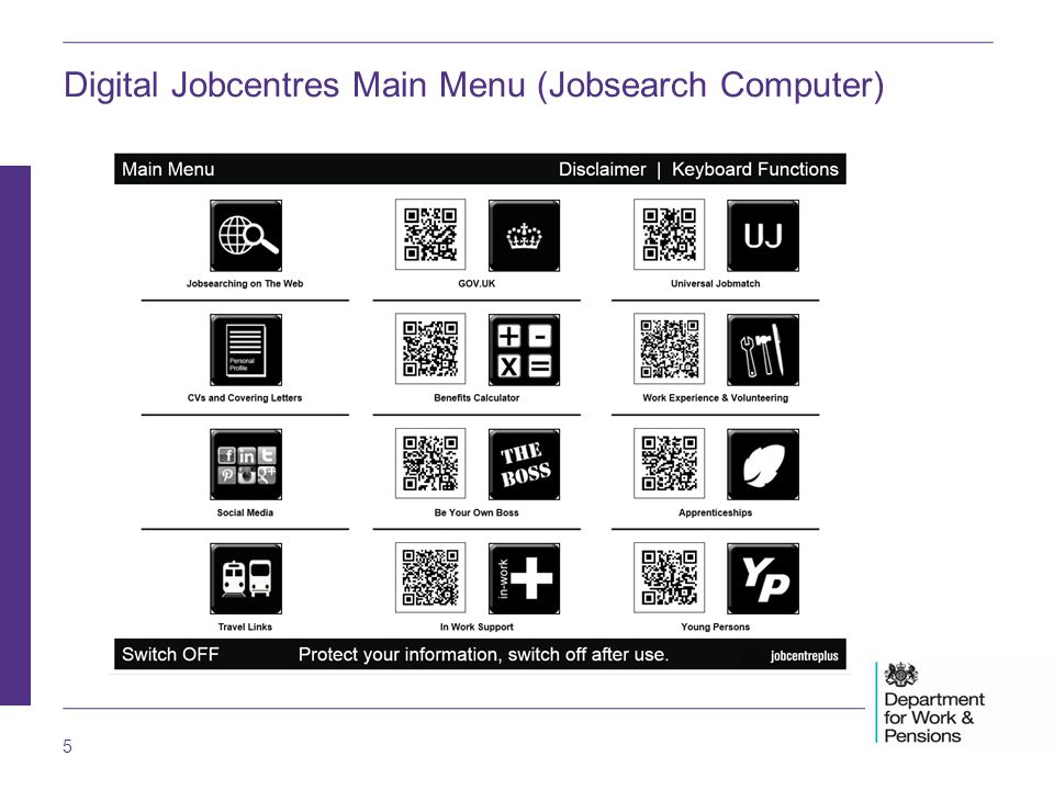 5 Digital Jobcentres Main Menu (Jobsearch Computer)
