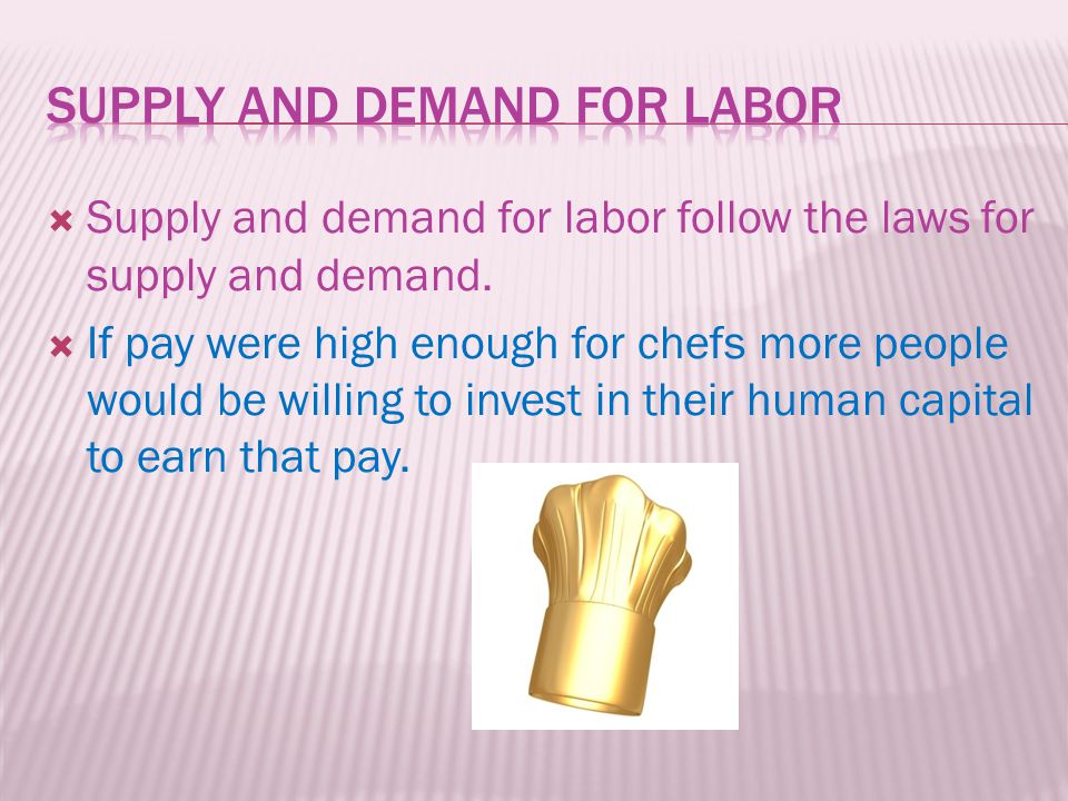  Supply and demand for labor follow the laws for supply and demand.