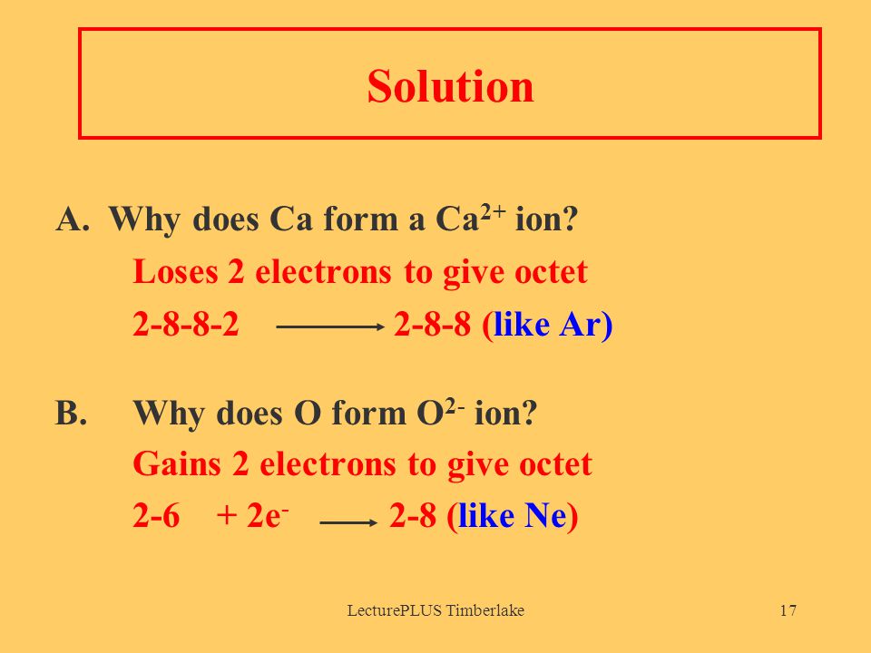 LecturePLUS Timberlake17 Solution A. Why does Ca form a Ca 2+ ion.