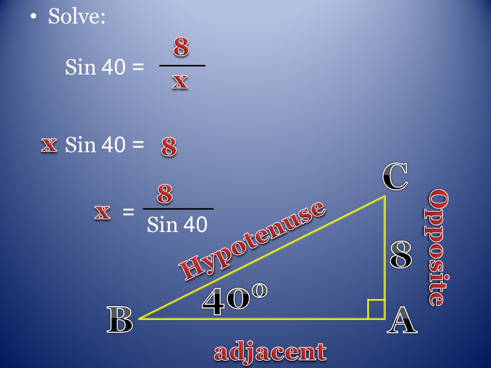 Solve: Sin 40 = Sin 40 =