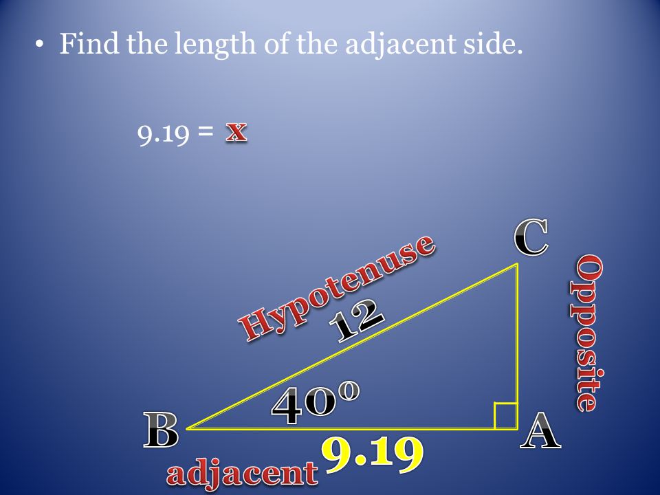 Find the length of the adjacent side =