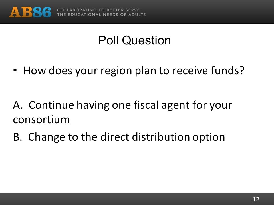 Poll Question How does your region plan to receive funds.