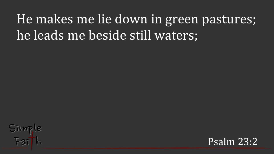 Psalm 23:2 He makes me lie down in green pastures; he leads me beside still waters;
