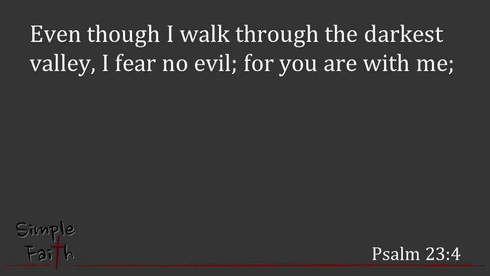 Psalm 23:4 Even though I walk through the darkest valley, I fear no evil; for you are with me;
