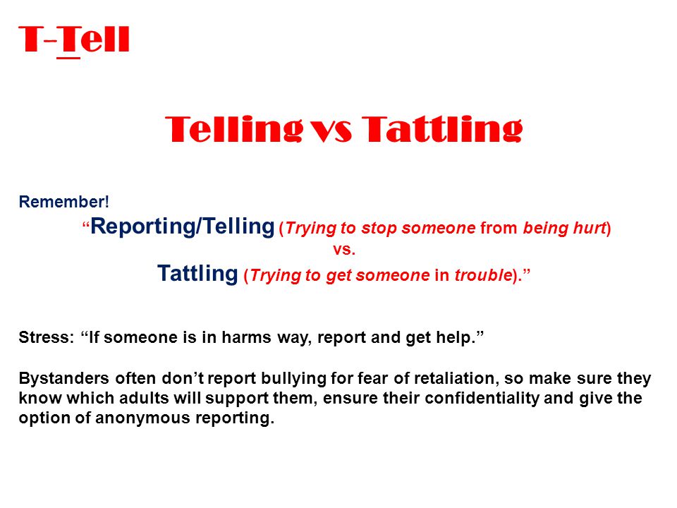 T-Tell Telling vs Tattling Remember.