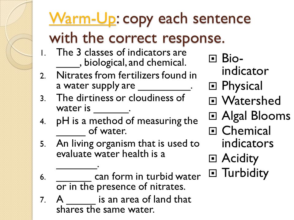 Warm-Up: copy each sentence with the correct response.