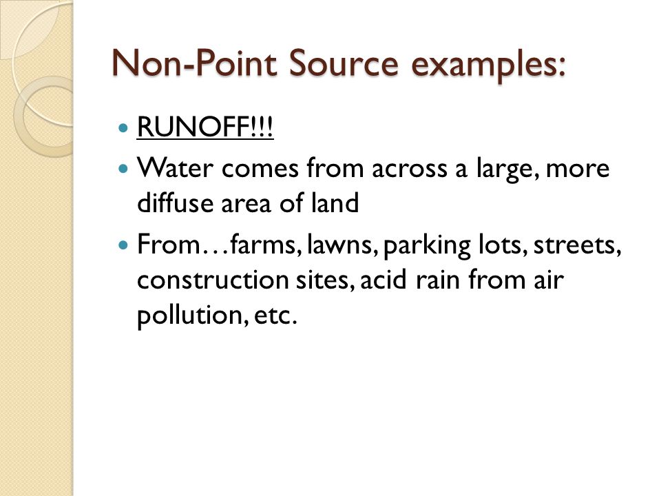 Non-Point Source examples: RUNOFF!!.