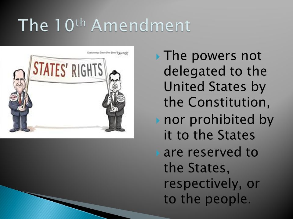  The powers not delegated to the United States by the Constitution,  nor prohibited by it to the States  are reserved to the States, respectively, or to the people.