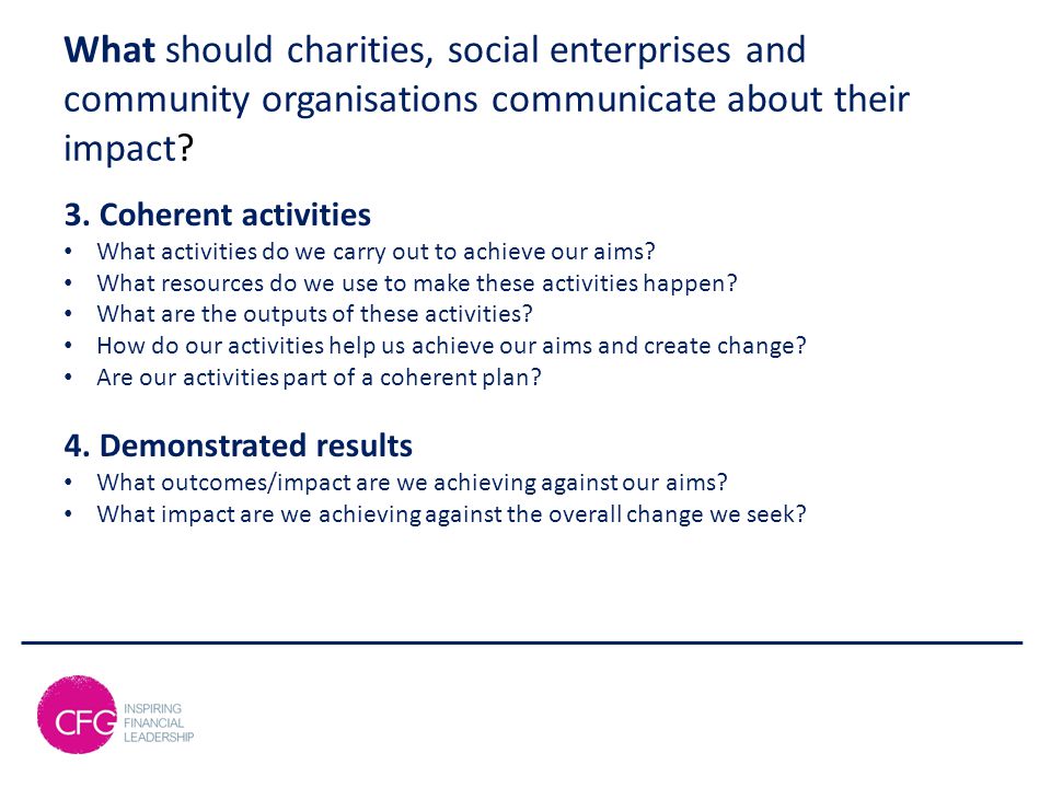 What should charities, social enterprises and community organisations communicate about their impact.