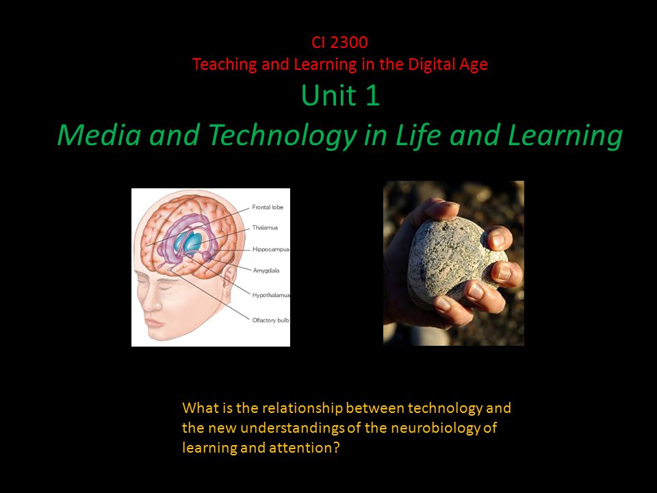 CI 2300 Teaching and Learning in the Digital Age Unit 1 Media and Technology in Life and Learning What is the relationship between technology and the new understandings of the neurobiology of learning and attention