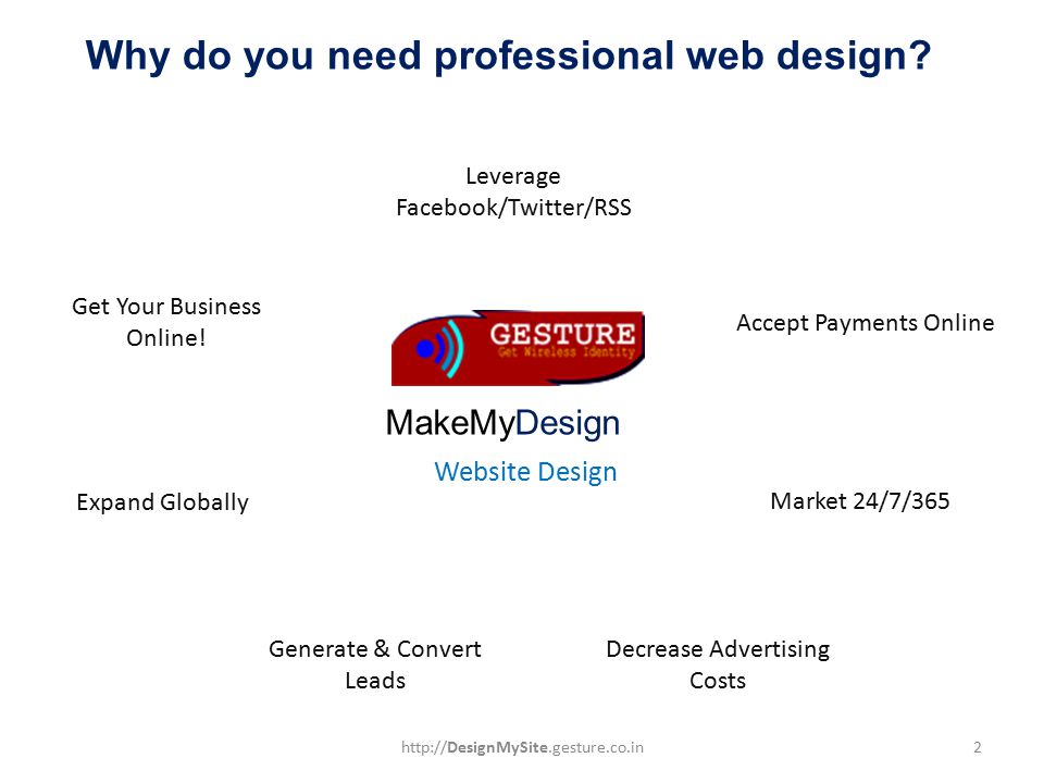 Why do you need professional web design. Leverage Facebook/Twitter/RSS Get Your Business Online.
