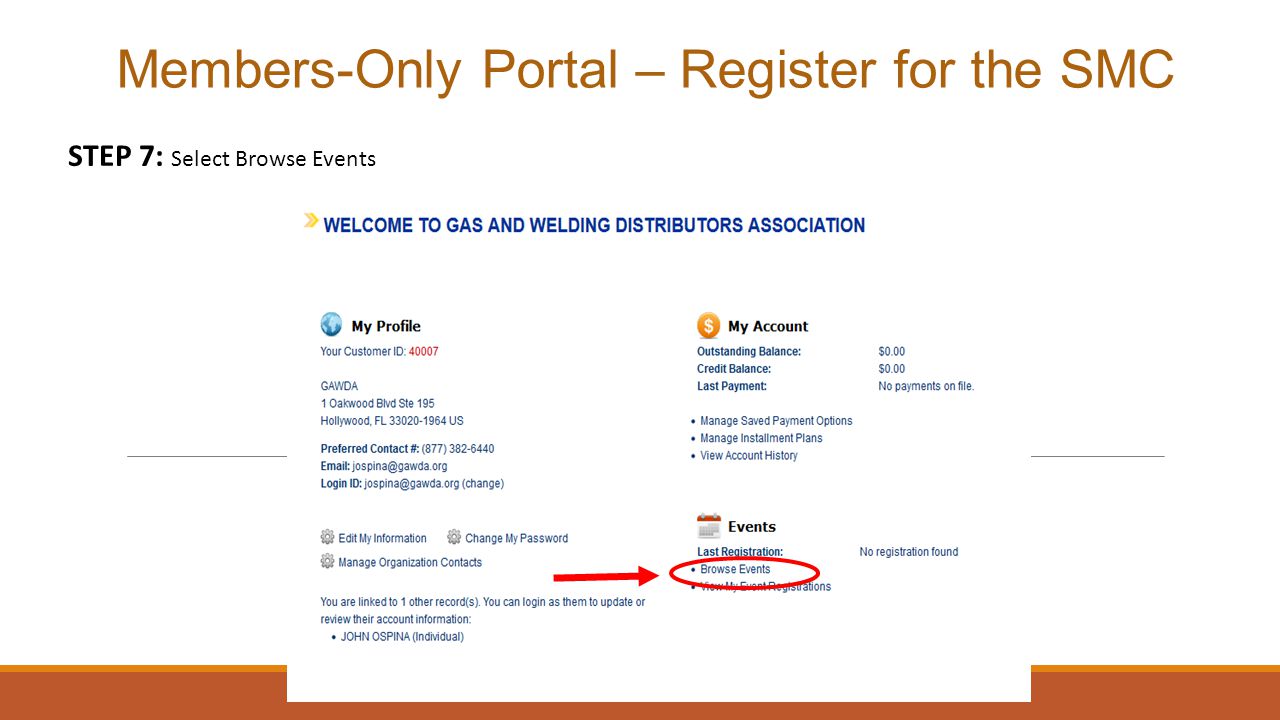 Members-Only Portal – Register for the SMC STEP 7: Select Browse Events