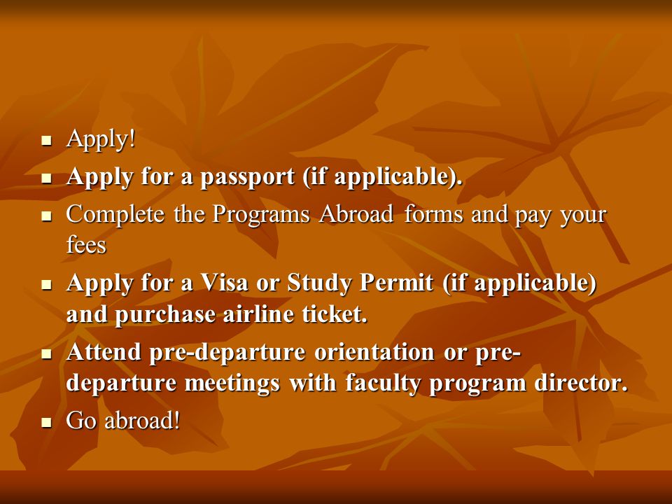 Apply. Apply. Apply for a passport (if applicable).