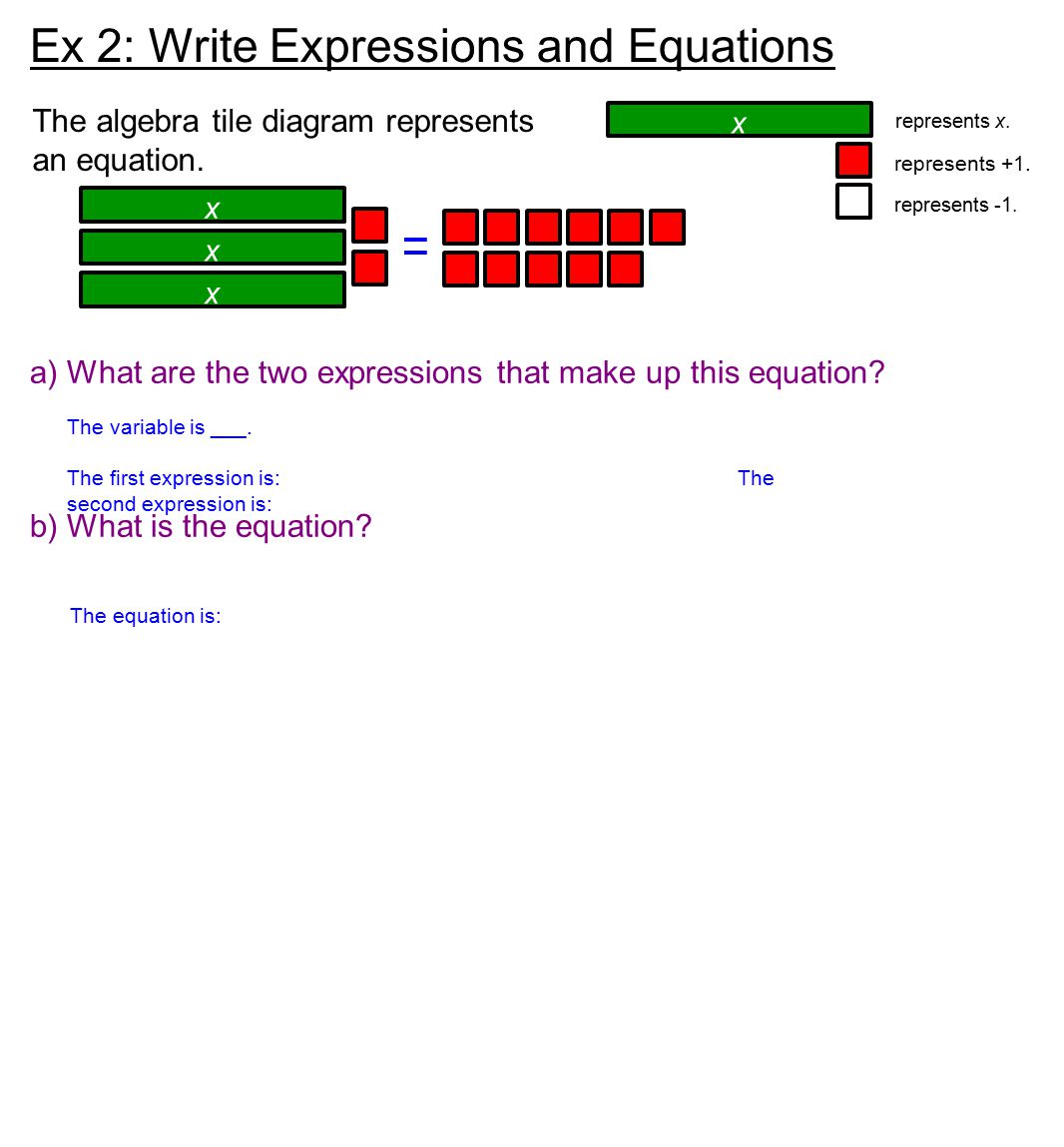 Ch 11 Solving Equations What You Will Learn To Tell The Ex 2 Write Expressions And Equations The Algebra Tile Diagram Represents An Equation