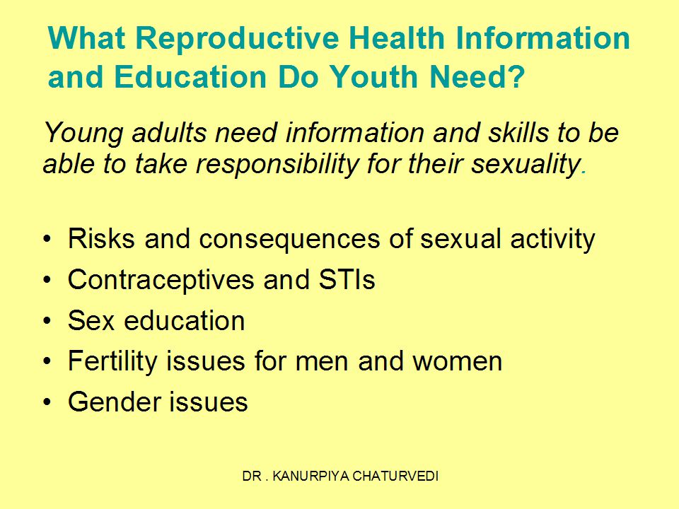 DR. KANURPIYA CHATURVEDI What Reproductive Health Information and Education Do Youth Need.