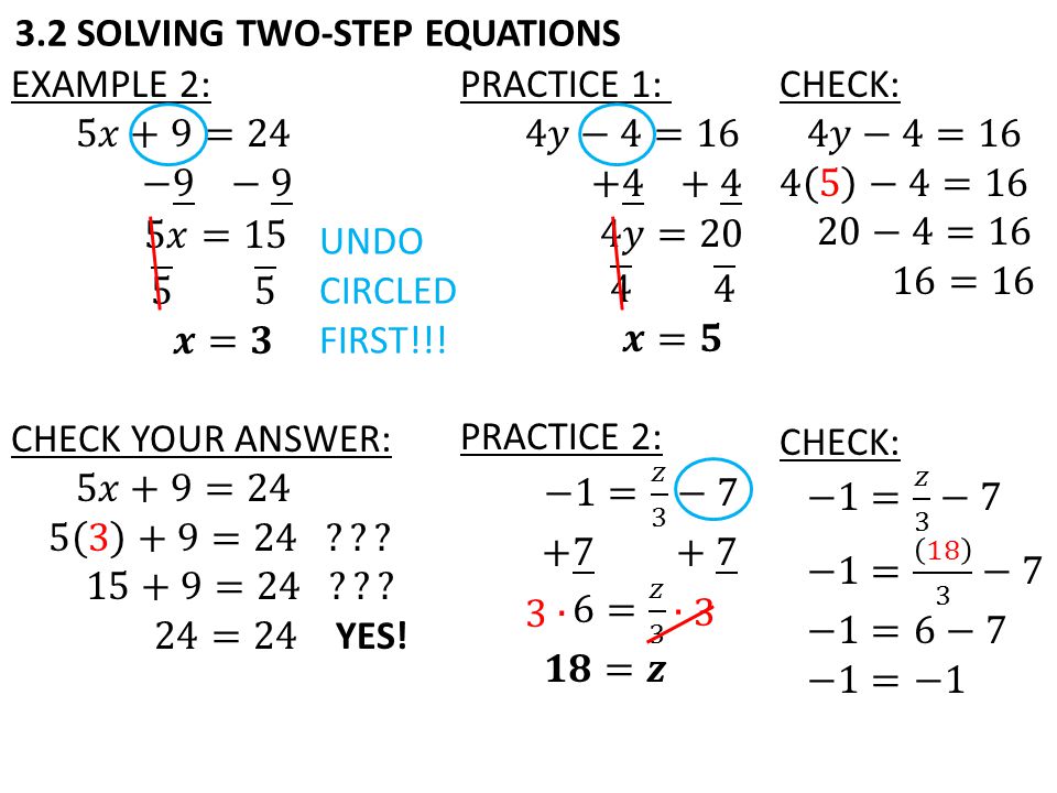 3.2 SOLVING TWO-STEP EQUATIONS UNDO CIRCLED FIRST!!!